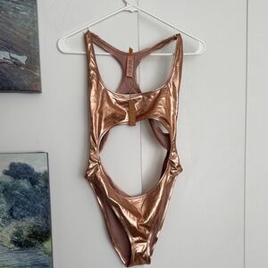 SKIMS Metallic Swim Monokini in Gold NWT
